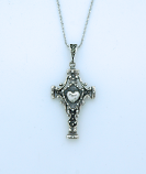 SSN26 - Sterling Silver Necklace, Cross with Heart, 18 in. Sterling Silver Chain