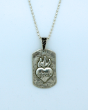 SSN52 - Sterling Silver Dog Tag Sacred Heart on Sterling Silver Chain