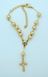 BPS100 - Brazilian Gold Plated Rosary Bracelet, 8 mm. Beads, St. Benedict