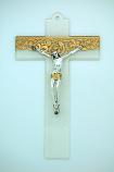 IG2294 - Italian Genuine Murano Glass Crucifix, Clear with Gold Design, 9 in.