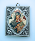 GATHOSF - Polish Hand Painted Serigraph with Silver Overlay, Perpetual Help, 6 1/2 x 8 in.