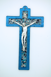 IG2432 - Italian Genuine Murano Glass Crucifix, Blue, 10 in.
