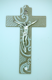 IG2584 - Italian Genuine Murano Glass Crucifix, Beige with White Swirls, 9 in.