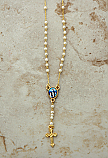 BTAE20P - Brazilian Rosary Necklace, Pearls, Gold Plated with Our Lady of Grace