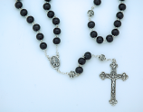 P2208BK - 10 mm. Black Wood Rosary from Fatima, Silver Our Father Beads