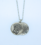 SSN13 - Sterling Silver Necklace, St. Francis Medal with St. Francis Prayer Inside, 18 in. Sterling Silver Chain