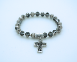 CU6657S - Silver Beads and Cross Bracelet, on Elastic