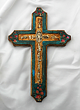 MXC4 - Mexican Hand Painted Cross with Milagros, Blue, 12 in.