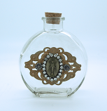 VHWB4W - Vintage Style Holy Water Bottle, Miraculous Medal, Clear Swarovski Crystals