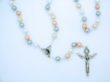 P5404SH - 8 mm. Glass Pearl Rosary from Fatima, Multi-Colored Pastel Beads