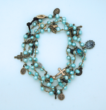LA11364-B - Blue Freshwater Pearl Wrap Bracelet