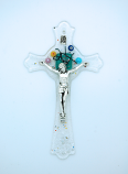 IG498 - Italian Genuine Murano Glass Crucifix, Geometric, 6 in.