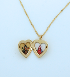 BMF157 - Brazilian Necklace, Gold Plated Locket, Perpetual Help & Jesus, 20 in. Chain