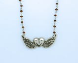 SSN73 - Sterling Silver Wings with Heart on Garnet Chain