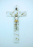 IG2969 - Italian Genuine Murano Glass Crucifix, Clear, Pebbled, 6 1/2 in.