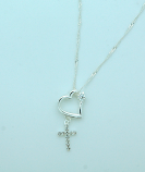 BMF92 - Brazilian Necklace, Silver Heart & Cross, 20 in. Chain