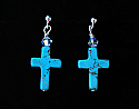 SSE19 - Sterling Silver Earrings, Turquoise Cross with Swarovski Crystals