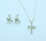 BMF229 - Brazilian Necklace, Small Silver Crystal Cross with Earrings, 20 in. Chain