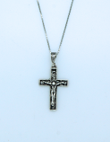SSN157 - Sterling Silver Necklace, Squared Filigree Crucifix, 18 in. Sterling Silver Chain
