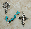SSR21 - Sterling Silver Rosary, Turquoise Nuggets with Turquoise Cross Our Father Beads