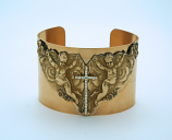VCB9 - Vintage Style Cuff Bracelet, Angels with Swarovski Crystal Cross