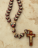 B051U - Brazilian Wood Rosary, Two-Sided Hearts, Untier of Knots