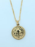 BMF582 - Brazilian Necklace, Gold Plated, Medium St. Benedict Medal, 20 in. Chain