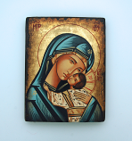 GROX1 - Greek Hand Painted Serigraph on Canvas & Antique Wood, Gold Leaf, 5 1/2 x 7 in.