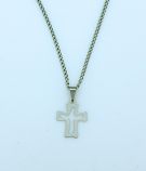 BCR81 - Brazilian Cross Necklace, Stainless Steel, Cut-Out, 3/4 in., 20 in. Chain