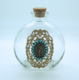 VHWB21 - Vintage Style Holy Water Bottle, Guadalupe Medal, Turquoise Swarovski Crystals