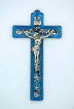 IG2430 - Italian Genuine Murano Glass Crucifix, Blue, 6 in.