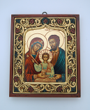 GSTAF2-HF - Greek Hand Painted Serigraph, Flowered Frame, Holy Family, 12x14 in.