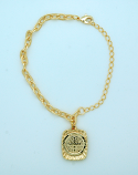 BPS76 - Brazilian Gold Plated Bracelet, Square St. Benedict Medal
