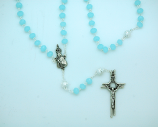 PTF004B - 8 mm. Light Blue Crystal Rosary with Silver Our Father Beads from Fatima