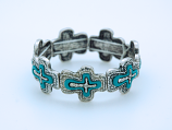 CU4616TQ - Metallic Cross Bracelet on Elastic, Silver & Turquoise