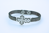 CU6115 - Faux Leather Bracelet, Silver Cross, Crystals