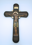 GAN-ST - Greek Icon Cross, Hand Painted on Antique Wood, Gold Leaf, 16 1/2 in.
